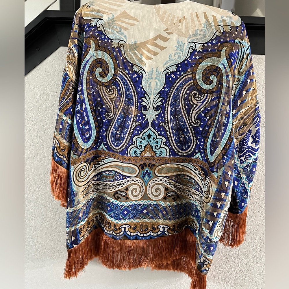 Etro Milano Silk-Blend Paisley Kimono Jacket w/ Fringe – Made in Italy - Picture 6 of 6